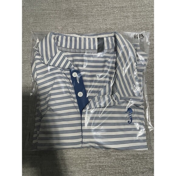 Adidas Shirt Men’s Large Polo Blue Stripes With Logo - Picture 11 of 11